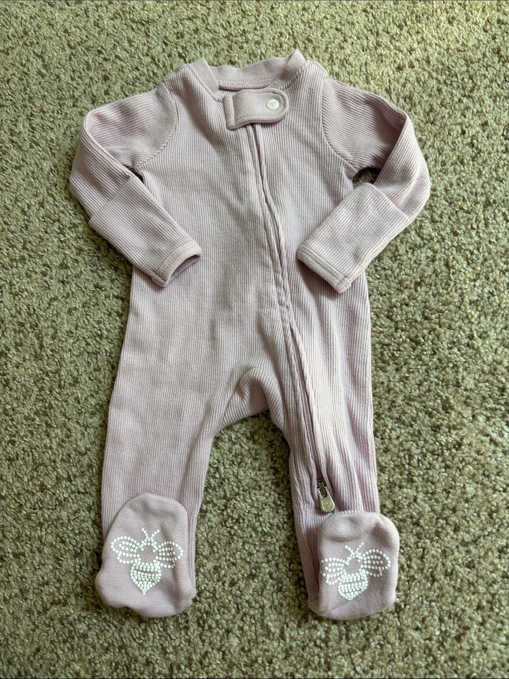 Burt’s Bees Baby One Piece Lavender Ribbed Pajamas Sz Preemie Organic Cotton